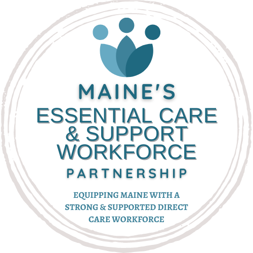 The logo for Maine's Essential Care & Support Workforce Partnership